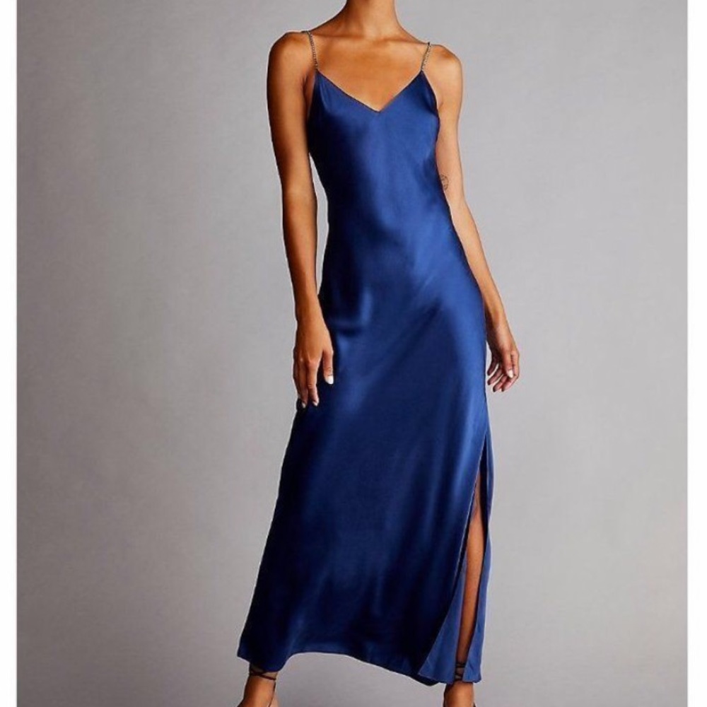 DANNIJO x Free People Crystal Strap XS 0/2 Blue Silk Slip Long Maxi Classic
